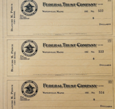 1920 Federal Trust Checks Lot of 3 City Hotel Waterville Maine 532-534 F... - $29.99