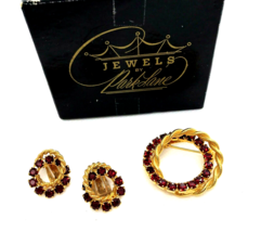 Vintage Jewels by PARK LANE Set Red Glass Rhinestone Brooch and Clip Earring - £30.04 GBP