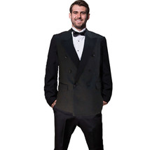 Mens Black Double Breasted Tuxedo Jacket, Poly/wool - £37.84 GBP