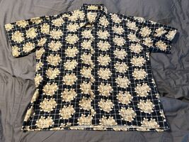 Campia Moda Men’s XXL Hawaiian Shirt Floral Black Tan Grid 100% Cotton K... - $12.63