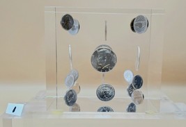 Clear Lucite Acrylic Cube Paper Weight Sculpture Mint Us Coin 1966/68/69 - £233.71 GBP