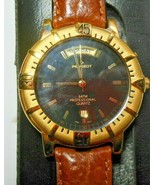 Peugeot Men&#39;s Watch Brown Leather Band 587BK -9&quot; Needs battery replaced - $103.01 CAD