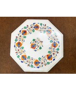 24" Coffee table Top in White Marble Inlay Art, Indian Inlay Art Table - $1,499.00