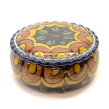 Trinket Jewelry Box Colorful Mexican Pottery Ceramic Round Mexico 4 1/2&quot;... - £17.10 GBP