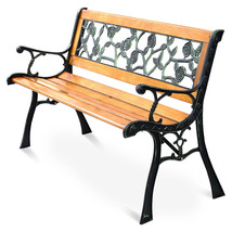 Patio Park Garden Bench 49 1/2&quot; Porch Path Chair Cast Iron Hardwood Rose Pattern - £136.54 GBP