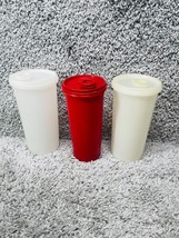 Vintage Tupperware White Red Cream Set Of 3 Pitcher Carafe With Snap On Lid - £22.27 GBP