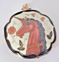 Vintage Cloisonne Unicorn Charm Unicorn Amulet Pendant, Double-Sided - $18.49