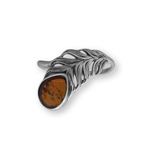 1.10Ct Pear Cut Baltic Amber Oxidized Feather Anniversary Ring 14K White Gold Fn - £47.62 GBP