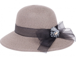 Blue Flower Black Bow Paper Golf Tennis Beach Women&#39;s Sun Hat - Gray - £31.92 GBP