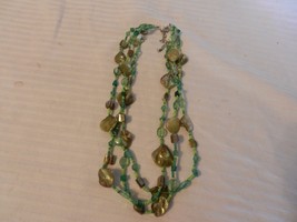 Vintage 3 Strand Multi colored Green Tones Stones Necklace with Locking Clasp - £23.59 GBP