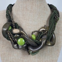 Vintage Braided Beaded Statement Necklace 20 Inch Green - $26.18