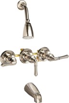 Magellan Three Handle Tub And Shower Faucet, 3-1/8&quot; Escutcheon Diameter, Brushed - £100.09 GBP