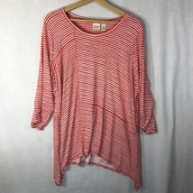 Chico&#39;s Zenergy Size 2 Dark Pink White Stripes Knit Pullover Tee Shirt Rayon - £19.43 GBP