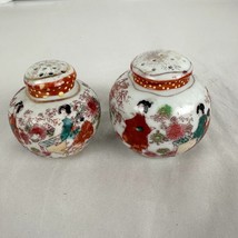 Japanese Antique China Salt and Pepper Shakers Geisha Floral St 1921-1941 - $16.79