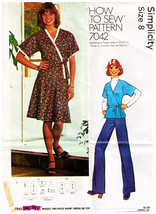 Misses' Wrap Dress Or Top Vtg 1975 Simplicity Pattern 7042 Size 12 Uncut - $20.00