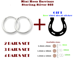 Mini Hoop Earrings Sterling Silver 925 8mm 10mm 12mm + Free Gift Decal Horseshoe - £5.26 GBP+