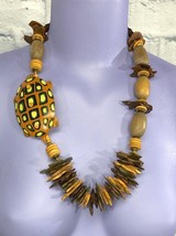 Wooden Bead Island Statement Ethnic Necklace Offset Turtle Chunky Earth ... - £15.53 GBP