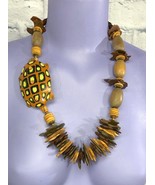 Wooden Bead Island Statement Ethnic Necklace Offset Turtle Chunky Earth ... - $19.83