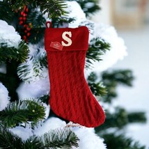 Holiday Time 19&quot; Knit Monogram Christmas Stocking, Letter &quot;S&quot; Red White Initial - £13.58 GBP