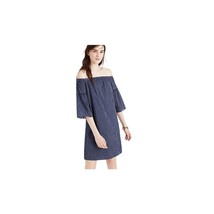 MADEWELL Size 0 Blue Striped Off The Shoulder Bell Sleeve Dress Style G3457 - £14.67 GBP