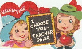Vintage Valentine Card Cowboy Cowgirl Slate For Teacher Die Cut - £6.97 GBP