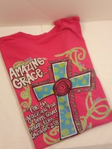 Women&#39;s Sassy Frass Pink Amazing Grace &amp; Polka Dot Cross T-Shirt Size: L... - £7.76 GBP