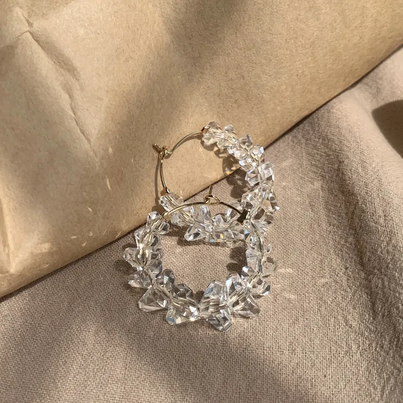 Trendy Irregular Crystal Circle Hoop Earrings For Woman Korean Fashion Statement - £11.45 GBP