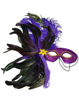 Elegant Purple Feather Mask Masquerade Mardi Gras New - £11.15 GBP