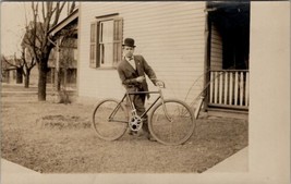 RPPC Attractive Gentleman with Bicycle Sweet Face c1910 Postcard A30 - $16.95