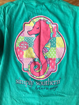 Simply Southern Shirt Womens Large Green Mint Pink Seahorse Unicorn Long Sleeve - £16.11 GBP