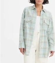 Levi&#39;s Women&#39;s Dylan Relaxed Western Shirt Kelsey Plaid Starlight Blue S... - $19.95