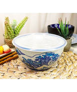 Ebros Set of 2 Ceramic Blue Hokusai Great Wave Portion Meal Bowls 3 Cups... - £23.90 GBP