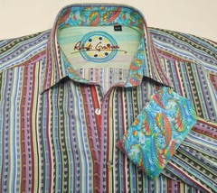 Robert Graham Men&#39;s Shirt Long Sleeve Multi Colour Striped Flip Cuffs Xl - £39.58 GBP