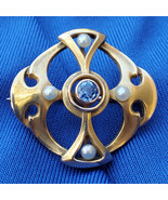 Earth mined Sapphire Deco Brooch 14k Gold Antique Geometric Gatsby Flapp... - $3,605.25