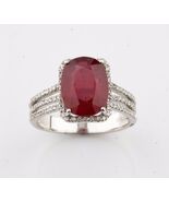 14K White Gold Halo Pave Set Three Band Diamond &amp; Ruby Ring Size 7 TCW =... - €1.812,02 EUR