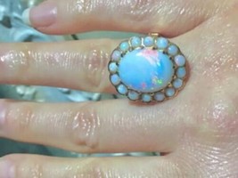 Large Rare Victorian Solid Australian solid opal Opal  halo 14k Ring - £3,907.01 GBP