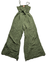 Flying Tomato Women&#39;s Pin Stripe Wide Leg Jumpsuit Green Sleeveless Sz Medium - £21.34 GBP