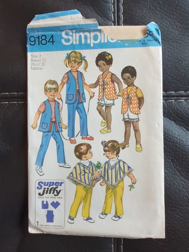 Vintage Sewing Pattern Toddler Size 2 Pants Poncho Vest 1970 Simplicity 9184 Cut - $8.54