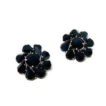 Vintage 1980’s Black Faceted Bead Cluster Button Style Classic Clip On Earrings - £11.71 GBP