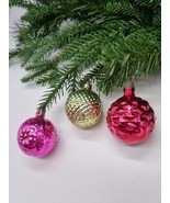 Set of 3 Vintage Patterned Round Baubles  Christmas Decorations Glass Or... - £17.39 GBP