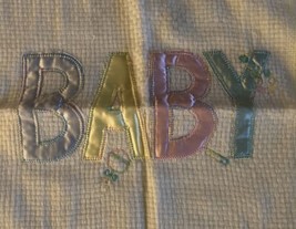 Quiltex Baby Blanket Throw White Satin Letters Baby Vintage Acrylic 40&quot;x... - £16.95 GBP