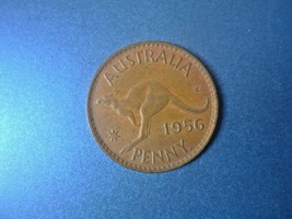 F. Australien Australia PENNY 1956 coin Elizabeth II - Kangaroo leaping ... - £2.54 GBP