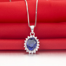 0.54ct Diamond Blue Sapphire 14k White Gold Good Looking Women&#39;s Bridal Pendant - £523.06 GBP