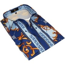 Men's Sports Shirt By Barocco Fashion Printed Long Sleeves Soft Feel ERS401 Blue image 2