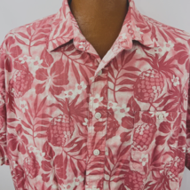 Hawaiian Aloha XXL Shirt Pineapple Hibiscus Plumeria Palm Leaves Pink Tropical - £35.96 GBP