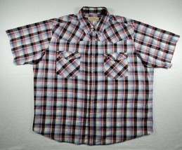 Bit and Bridle Men&#39;s Gray Red Plaid SS Western Pearl Snap Shirt 3XL short sleeve - £12.75 GBP