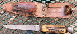 Vintage  hunting knife COMPASS 848 SOLINGEN GERMAN 8 7/8&quot; stag knife with sheath - £63.55 GBP