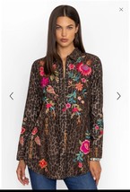 Johnny Was Workshop Zip Up Nylah Tunic Leopard Print Embroidered Floral ... - $116.82