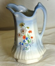 Ceramic Pitcher Blue White Wildflower Designs Decorative - £23.73 GBP