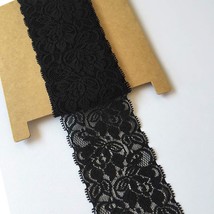 Lace Realm 2.25 Inches Wide Black Stretch Lace Ribbon With Floral Pattern Trim L - £14.33 GBP